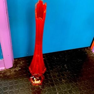 Vase Mid century modern Amberina pedestal vase red and yellow glass 24” tall